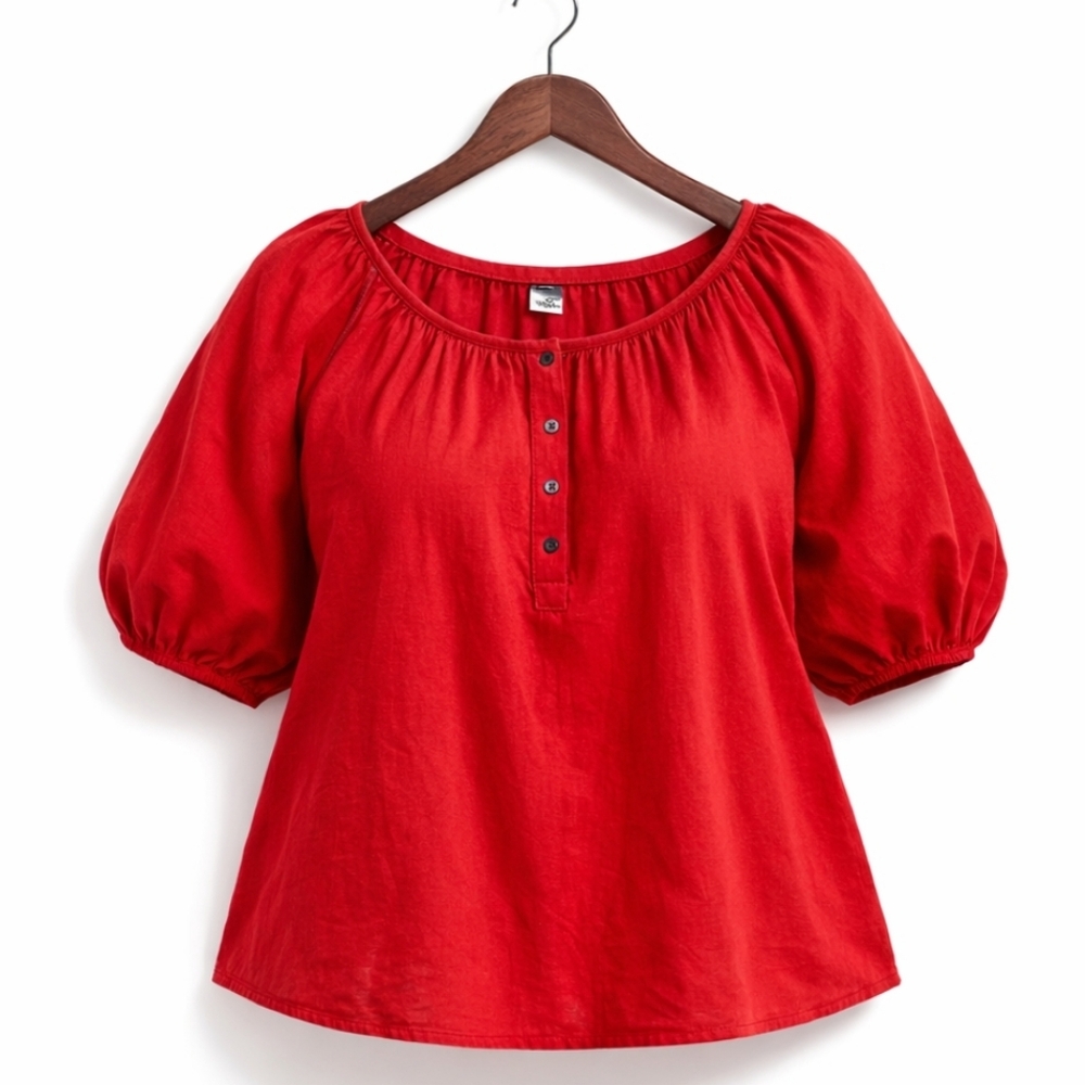 NWT Old Navy Red Peasant Babydoll Blouse Sz Lg